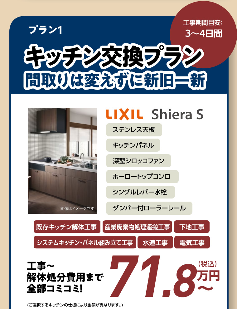 キッチン交換プラン 間取りは変えずに新旧一新L