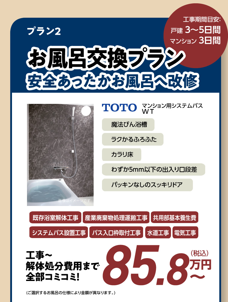 お風呂交換プラン 安全あったかお風呂へ改修