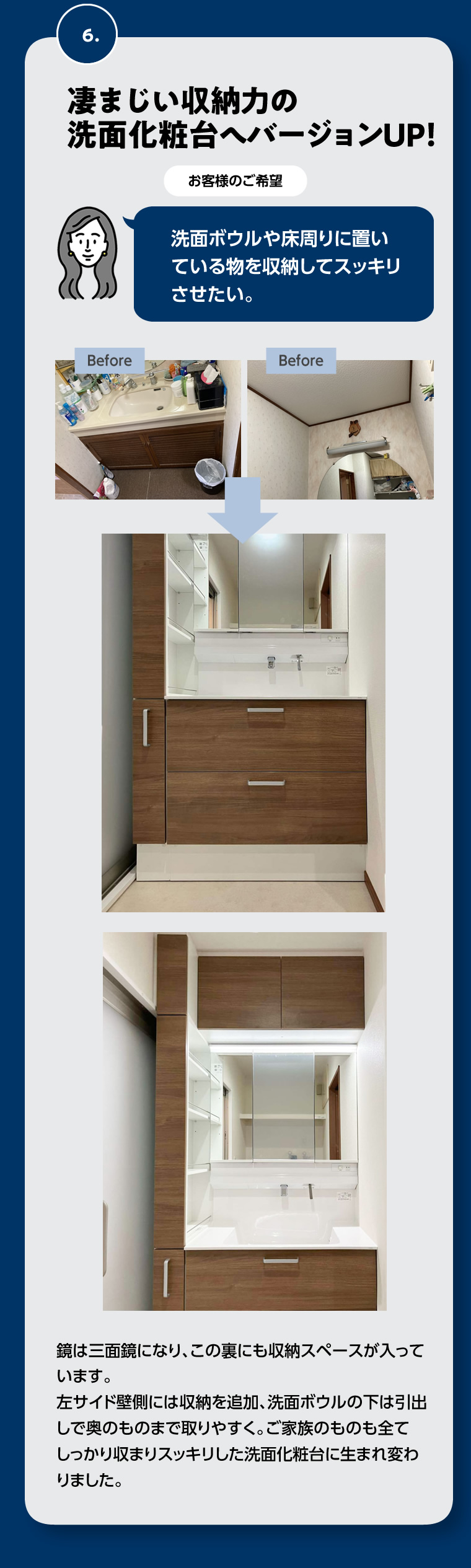 6.凄まじい収納力の洗面化粧台へバージョンUP!